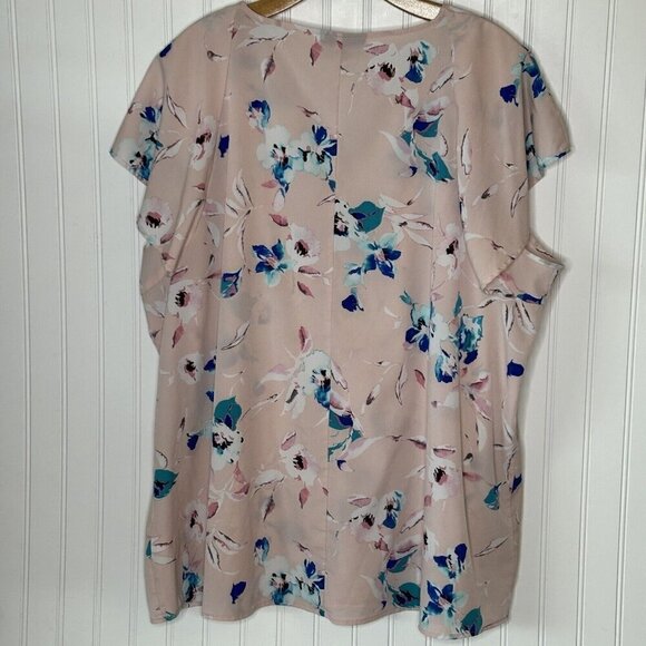Lane Bryant Pink Floral Flutter Sleeve Cascading Ruffle Front Size 26 Top Shirt - Picture 3 of 12